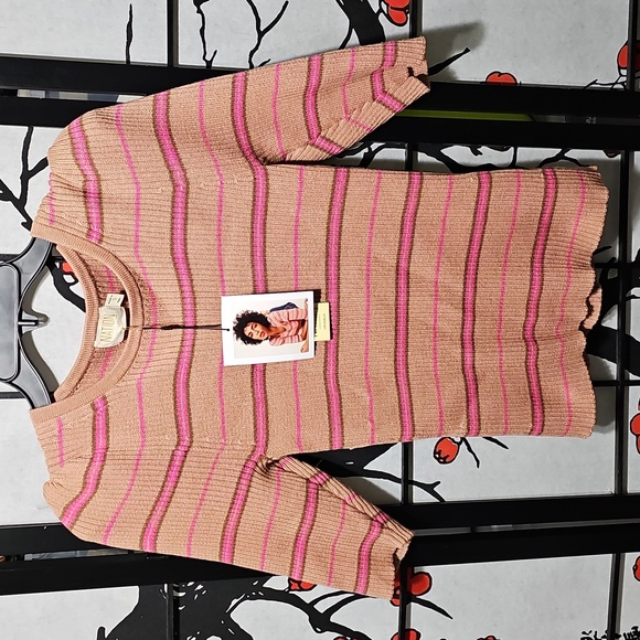 Nation LTD Ribbed Crew Neck Sweater - Pink and Tan Small New - Picture 2 of 8